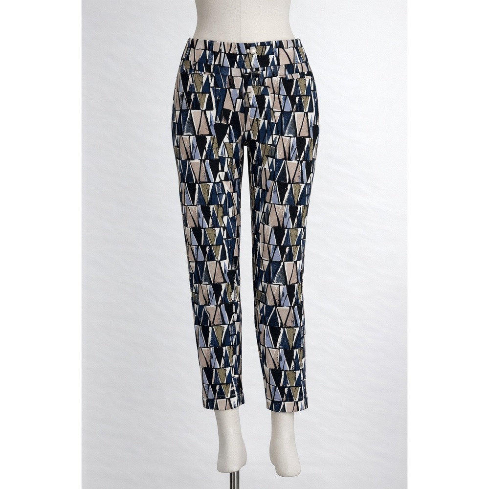 Up! Pants Trousers Womens 4 Blue‎ Black Geometric Triangle Print Slim Pull On